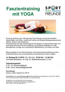 Neuer Yoga Kurs - Faszientraining mit Yoga ab Montag 26.11.2018