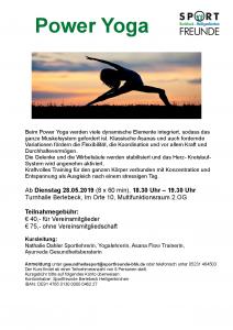 Neues Angebot Power Yoga ab Dienstag 28.05.2019